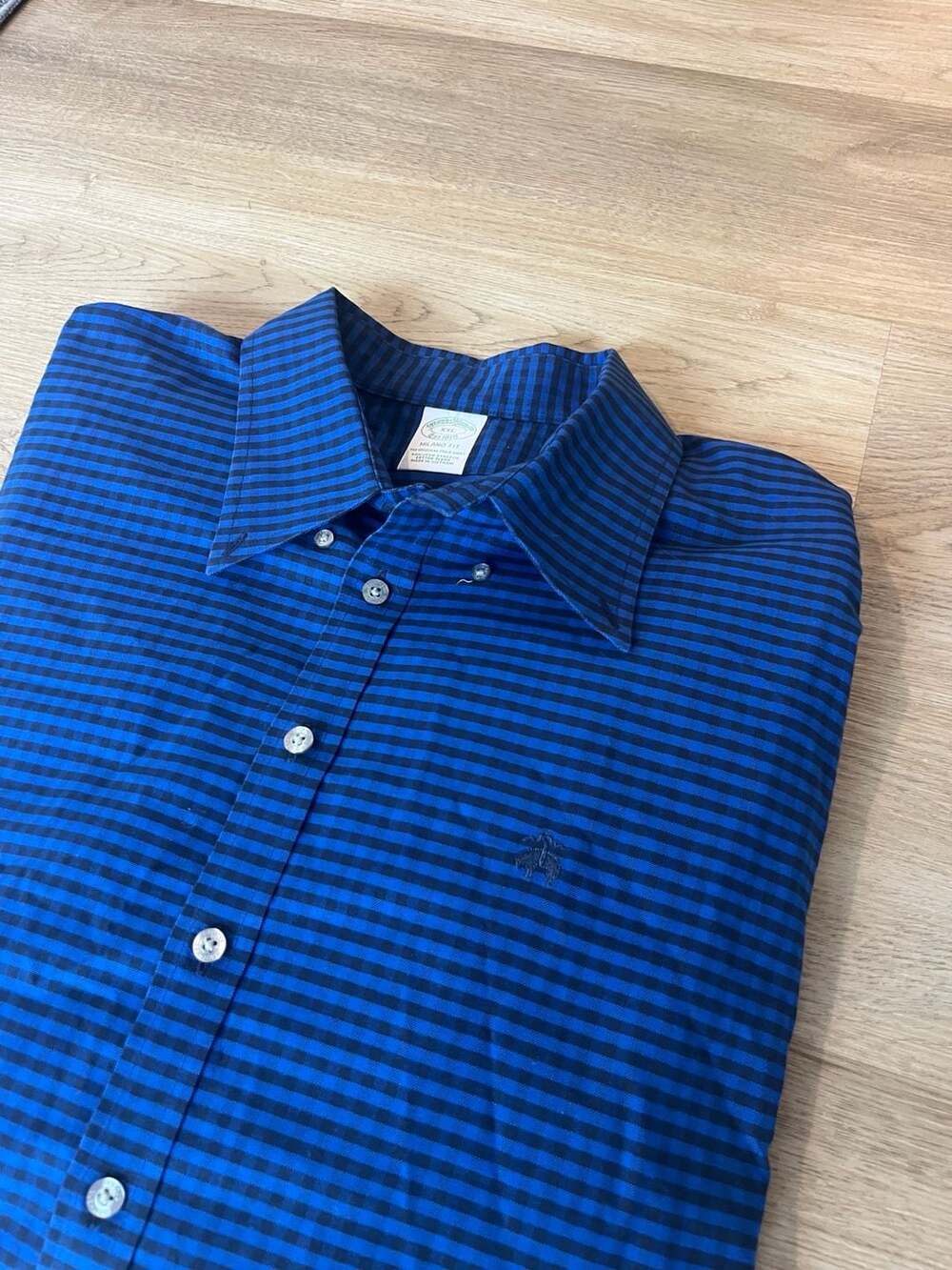 Brooks Brothers, 2XL Milano Fit Long Sleeve Polo, Non Iron, Blue Gingham Print